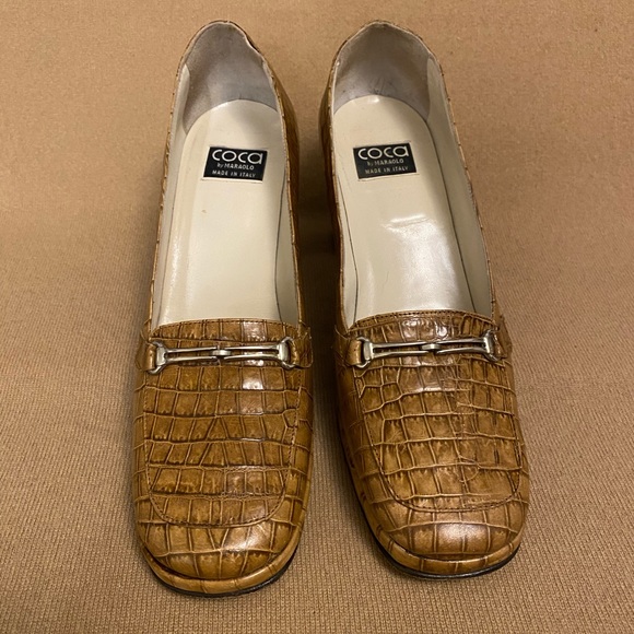 Coca by Maraolo Brown Crocodile Embossed Leather Print Platform Size 10 Classic - Picture 1 of 11